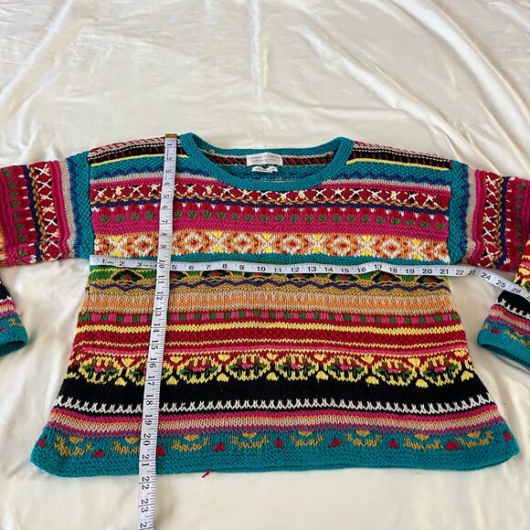 Vtg Y2K 2000s Colorful Floral Hand Knit Pullover Sweater Wmns M Nordic - Picture 7 of 8